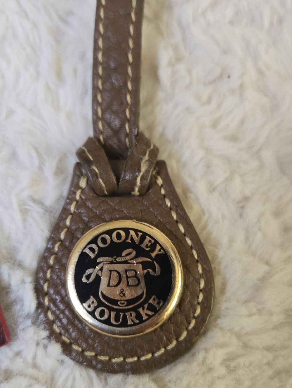 Dooney & Bourke Brown Leather Luggage Tag And Gold Medallion Charm - Picture 2 of 6